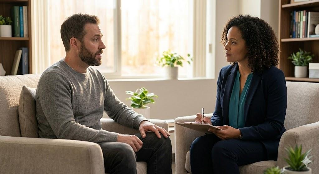 A therapist-patient session, explains what is mental health treatment