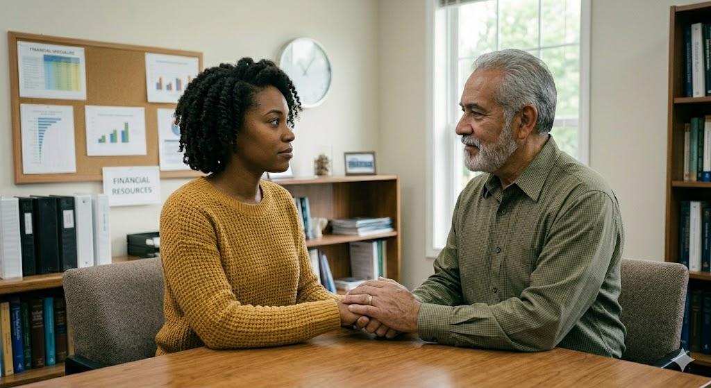A man and woman in a one-on-one therapy session for alcohol addiction treatment